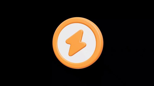 Rotating 3D orange token with white lightning bolt icon
