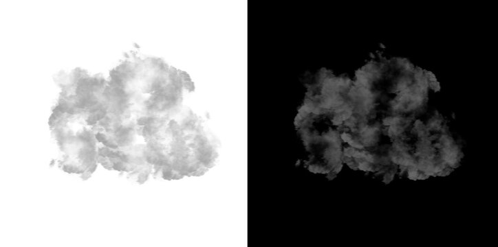 Dense white smoke swirling on transparent and black backgrounds for compositing needs.