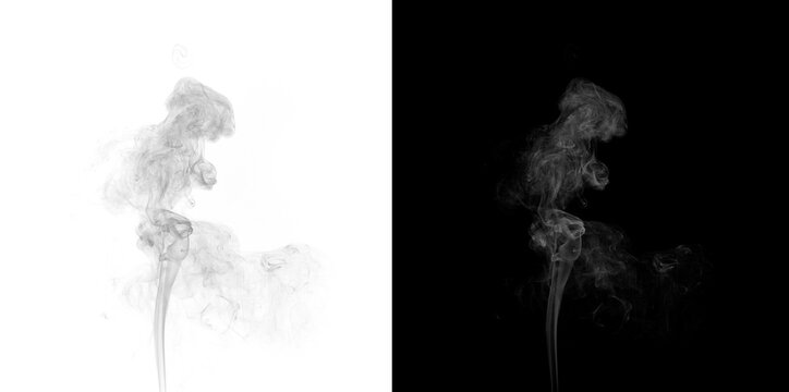 Ethereal white smoke tendrils rising on transparent and black backgrounds for artistic use.