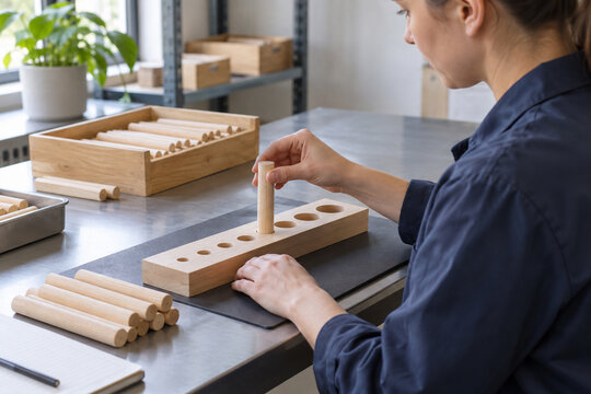 Fits a finished wooden dowel into a plain physical sizing board