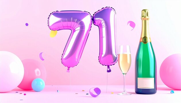 Birthday and Anniversary Celebration with Champagne and Number 71 Balloon