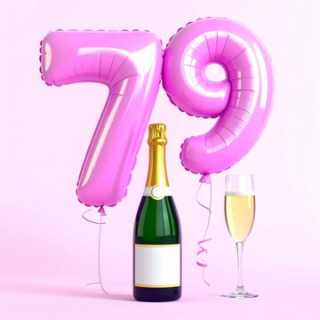 Birthday and Anniversary Celebration with Champagne and Number 79 Balloon