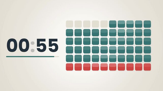 1 minute timer, sixty tiles dropping away one a second beside a clock counting from 01:00 to 00:00