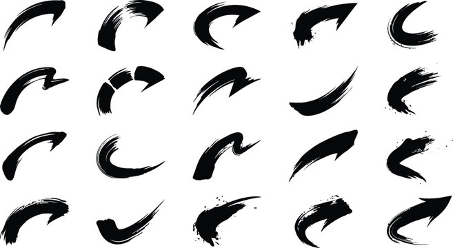 Black Ink Brush Arrow Collection artistic vector illustration featuring grunge textures for creative design projects