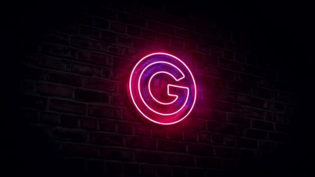 Glowing Neon G Logo Pulses on Brick Wall at Night Urban Street Style Modern Branding Concept