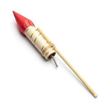 Red tipped Diwali rocket firework on wooden launch stick