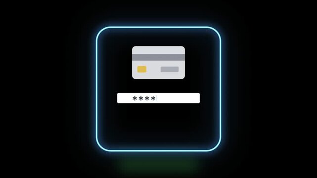 Enter card number payment form with blue neon frame animation
