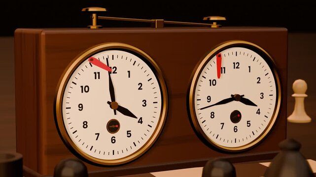 Chess clock in its final seconds, the minute hand lifts the red flag until it falls, lost on time