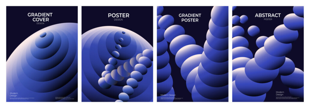 Minimalistic abstract design of blue covers. Brochures featuring circular gradient shapes. Vector illustration.