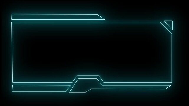 Glowing cyan outline of an empty futuristic folder or interface panel on a black background, with clean geometric edges and space for text.