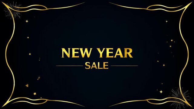 Elegant animated New Year Sale banner with golden frame and sparkling particles. Perfect for holiday promotions.
