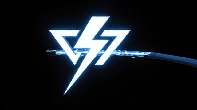 Electric Energy Bolt Logo Reveal - Blue Sparking Cable Connection