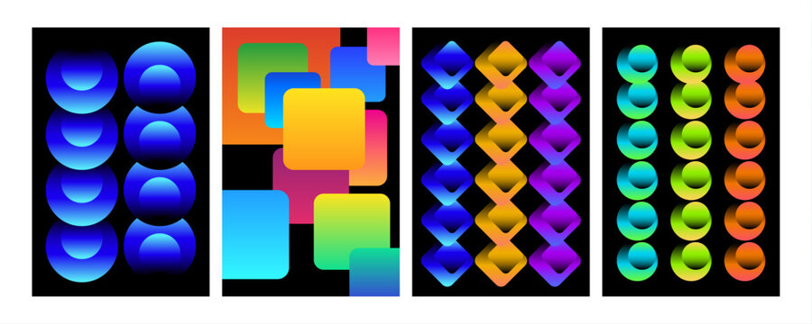 Colorful Abstract Geometric Gradient Shapes and Modern Patterns on Black Background