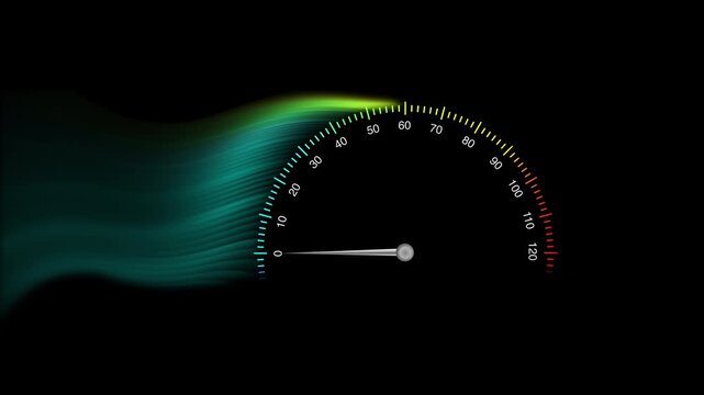Speed Meter Dashboard User Interface Ui with Neon Light Energy Wind Smoke Animation Speed Indicator for Bike, Car, Automobile Fast Internet Speed Calculation with Digital Control Panel Display