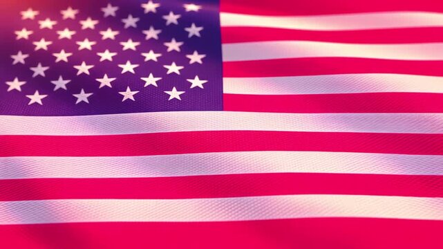 The American flag waves gently, illuminated by warm light, symbolizing national pride and freedom.
