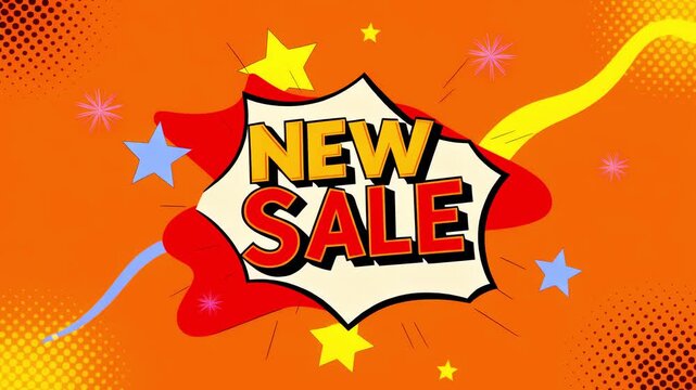Vibrant animated pop art new sale banner perfect for marketing campaigns and special offers. Eye-catching discount promotion.
