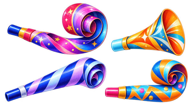 Colorful Party Blowers and Horns Set