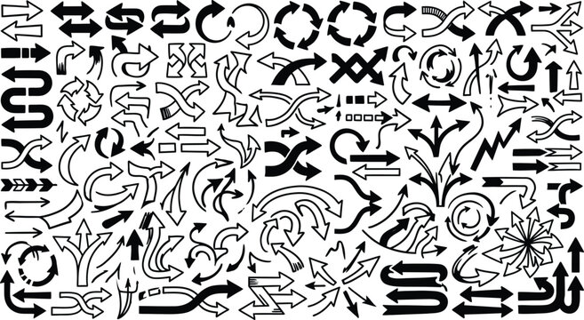 A comprehensive collection of diverse arrow designs illustrating direction movement and visual communication in graphic representations