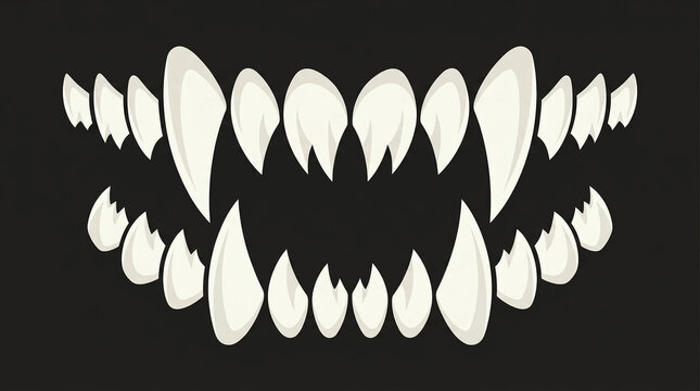 Cartoon vampire teeth set, sharp fangs illustration for horror design, Halloween or fantasy game assets