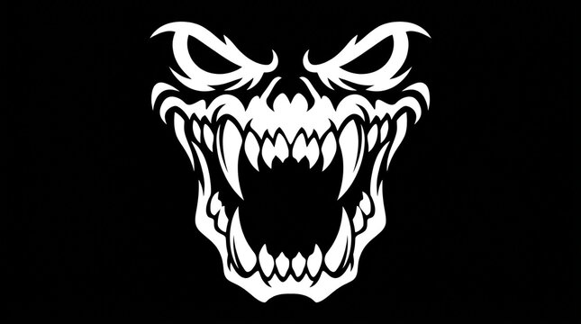 Fierce demonic skull with sharp teeth and glowing eyes, horror design for game or logo