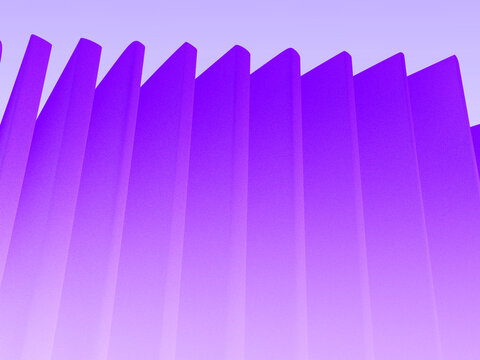 Abstract 3d render of purple vertical panels arranged in a rhythmic pattern, creating a modern architectural texture with soft gradients and geometric depth
