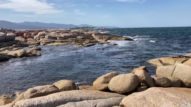 craggy  granite bouldershoreline near Bicheno on Tasmania's east coast