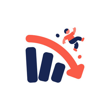 Icon representing a downward economic trend and financial decline shown with falling charts and figures.