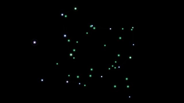 Abstract glowing star constellation lines and dots isolated on a black background