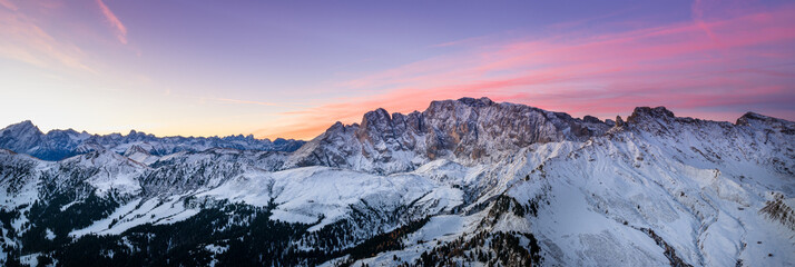 Fototapeta premium Panorama of Dolomites Mountains During Winter