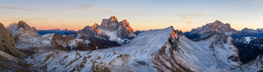 Fototapeta premium Panorama of Dolomites Mountains During Winter