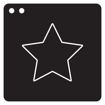 Minimalist Star Bookmark Icon Vector, Black Square App Window Interface Button, White Line Art Favorite Star Symbol for UI Design