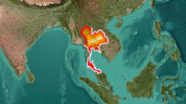 Thailand highlighted on satellite map of Asia with the national flag