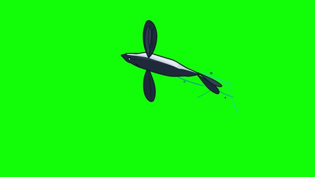 Animated Cartoon Whale Swimming Across a Bright Green Background