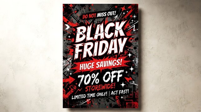 Black Friday sale poster with 70 off storewide discount and urgent