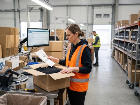 Warehouse associate processing holiday returns reverse logistics