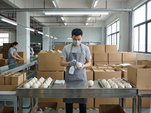 Worker Handling Holiday Returns Reverse Logistics in Warehouse
