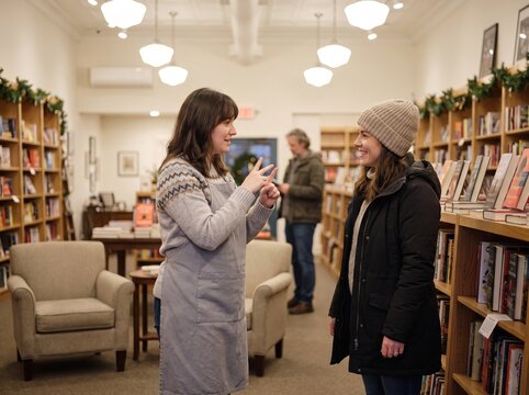 Bookstore Staff Assist Shopper for Sensory Friendly Holiday Shopping