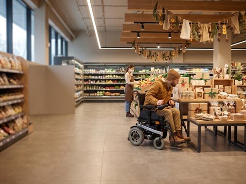 Person in Wheelchair Enjoying Sensory Friendly Accessible Holiday Shopping