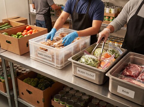 Volunteers sort food for holiday food surplus redistribution