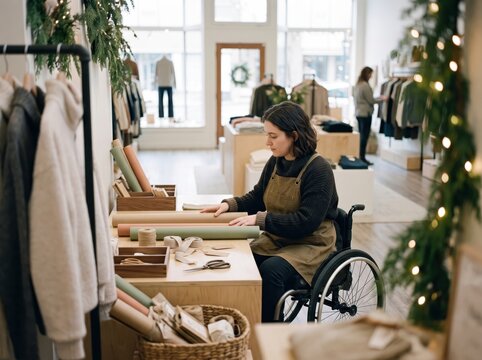 Woman in Wheelchair Accessible Sensory Friendly Holiday Shopping