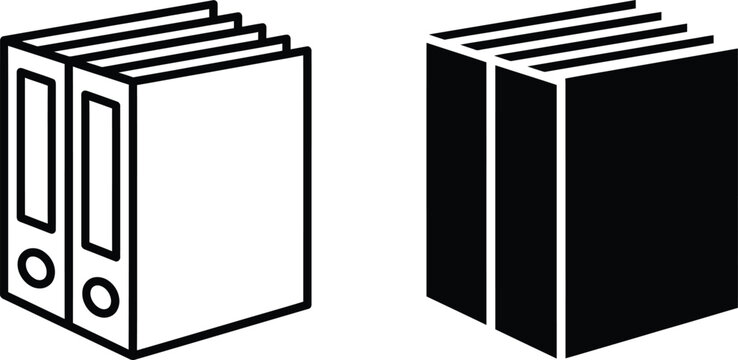 Set of two office ring binders in outline and solid black icon style for document organization