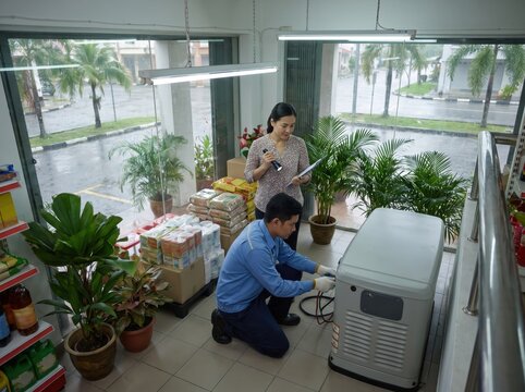 Workers Maintain Equipment for Tropical Rainy Season Holiday Operations