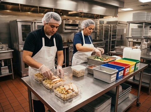 Workers prepare holiday food surplus redistribution for charity