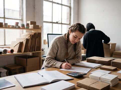 Woman Completing Small Business Year End Close Accounting