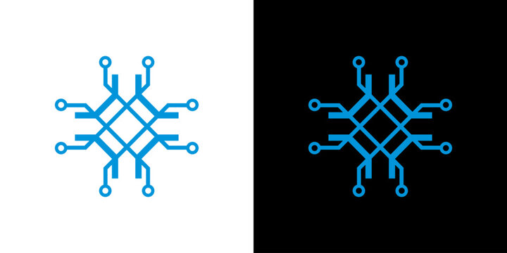 Modern Abstract Hexagonal Technology Logo with Blue Circuit Network Connectivity Design for Digital Corporate Identity