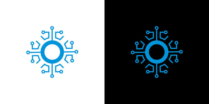 Modern Technology Circuit Logo Design with Blue Digital Network Nodes and Connection Points for Tech Company Branding