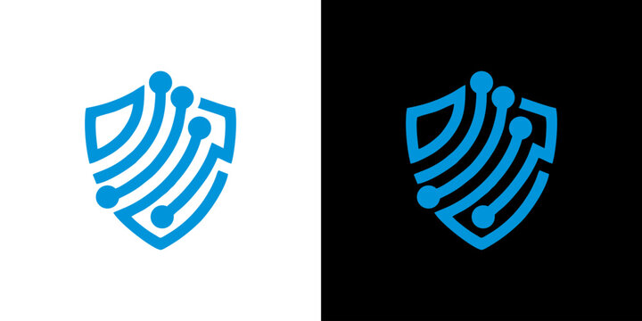 Abstract digital shield icon logo design concept, internet security and technology protection symbol