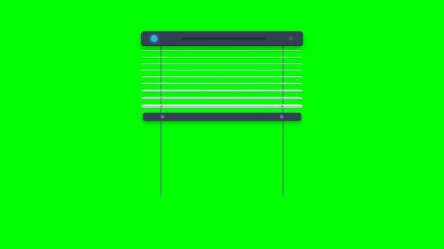 Animated venetian blinds opening and closing with subtle animation and bright green screen background, symbolizing privacy adjustment, transparency reveal, or interface control elements