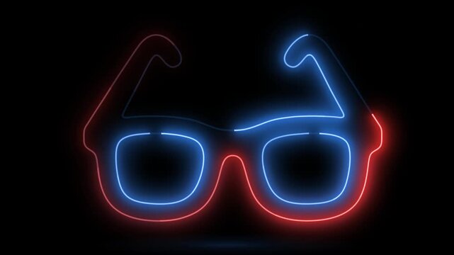 Glowing neon eyeglasses animation with blue and red light loop