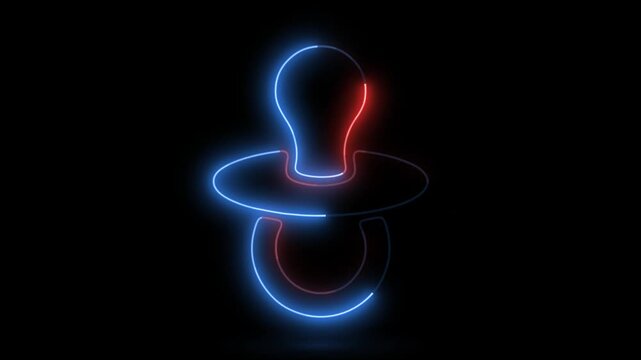 Neon pacifier glowing animation with light trail effects on black back